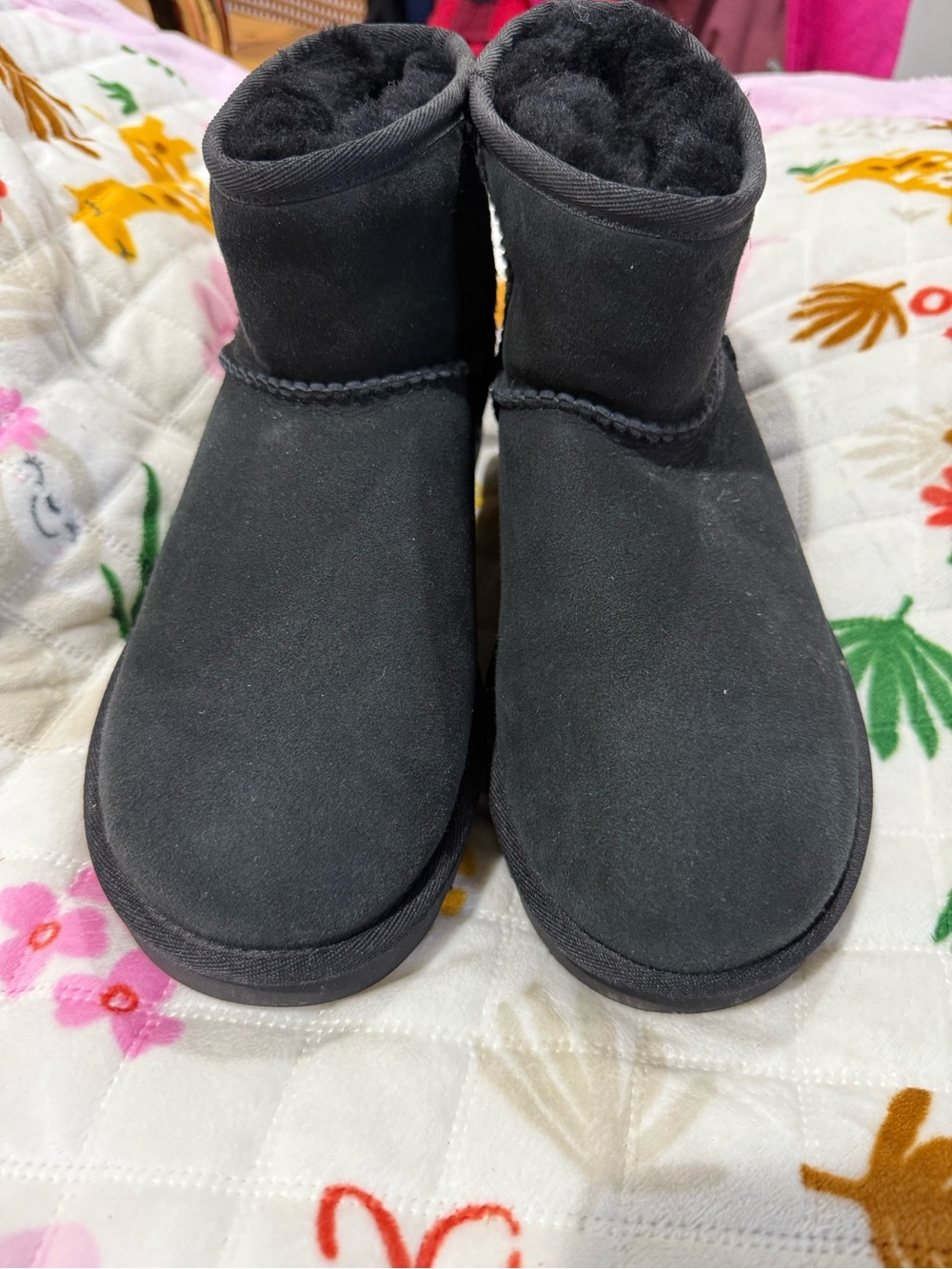 UGG Classic Short Black Suede Plush-Lined Boot